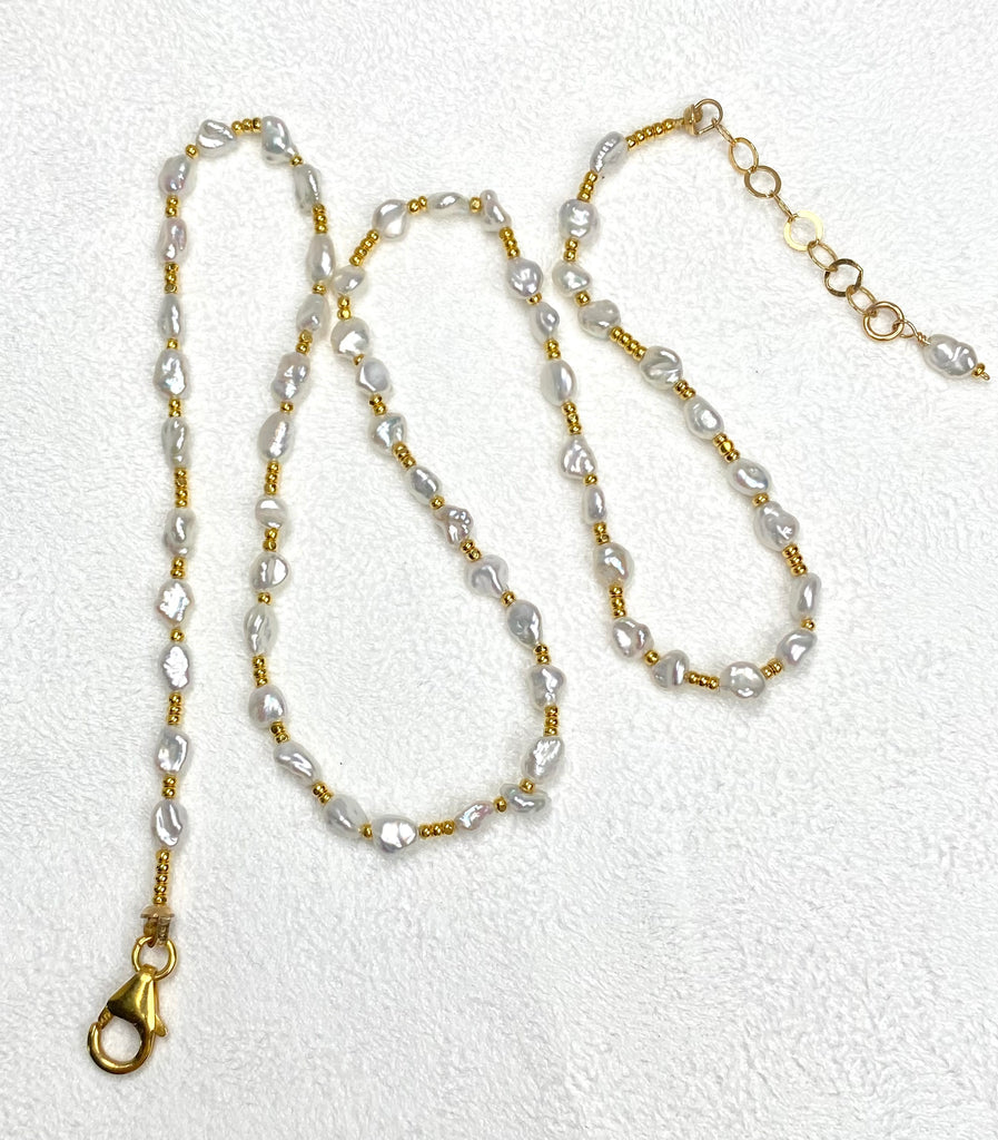 Dainty Keishi Pearl Choker Necklace — 14kt Gold Fill Layering Necklace