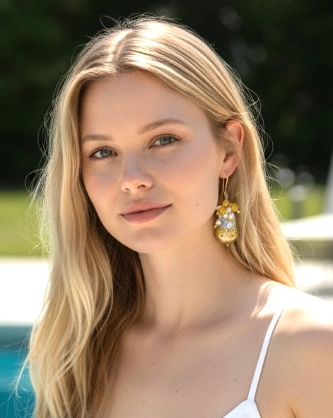 Citrine and Pond Slime Baroque Pearl Earrings Gold Fill