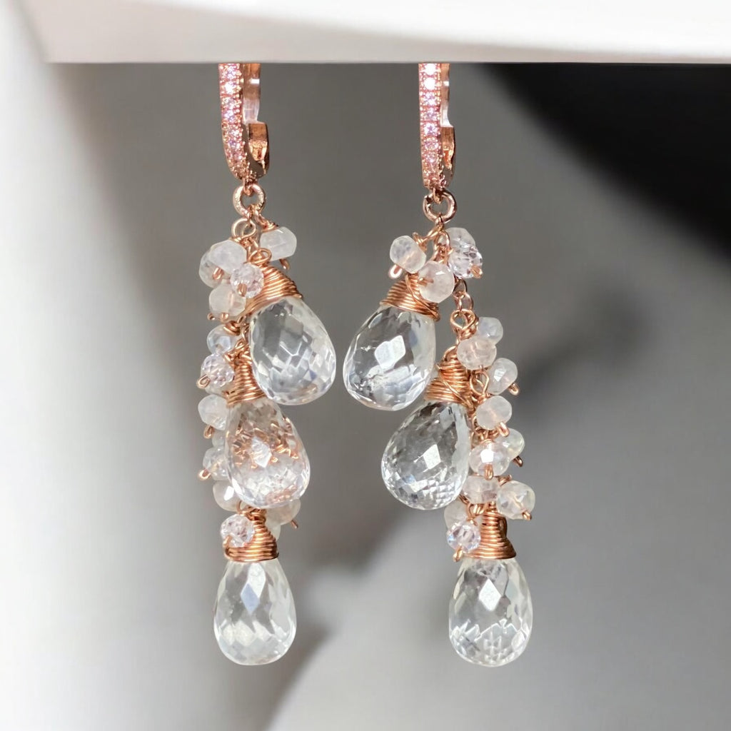 Crystal Quartz Rose Gold Bridal Wedding Earrings