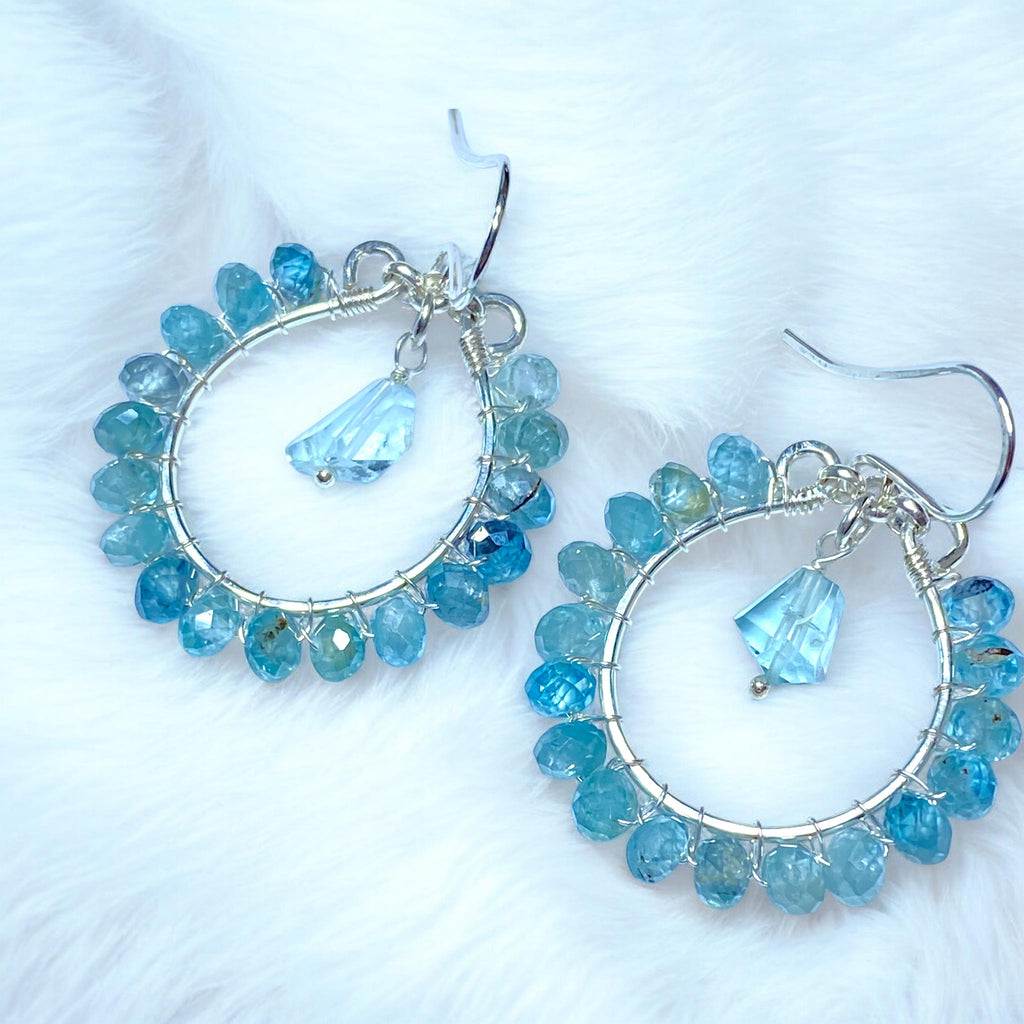Aquamarine, Gem Blue Zircon Chandelier Hoop Earrings Sterling Silver - Doolittle