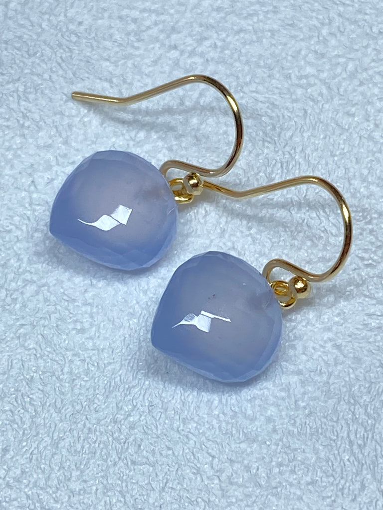 Natural Blue Chalcedony Gemstone Heart Dangle Earrings 14k Gold Fill