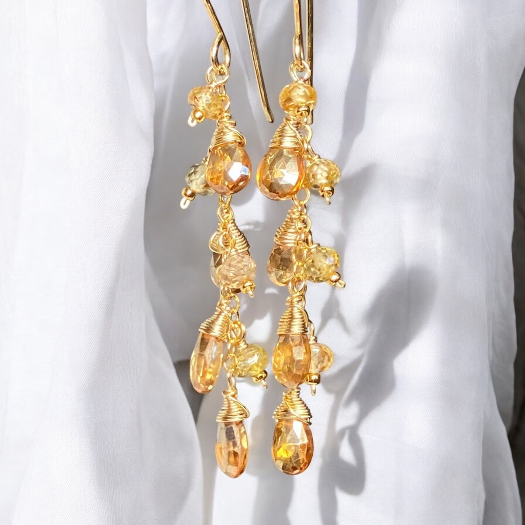 Golden Topaz and Natural Zircon Dangle Earrings Gold Fill 3