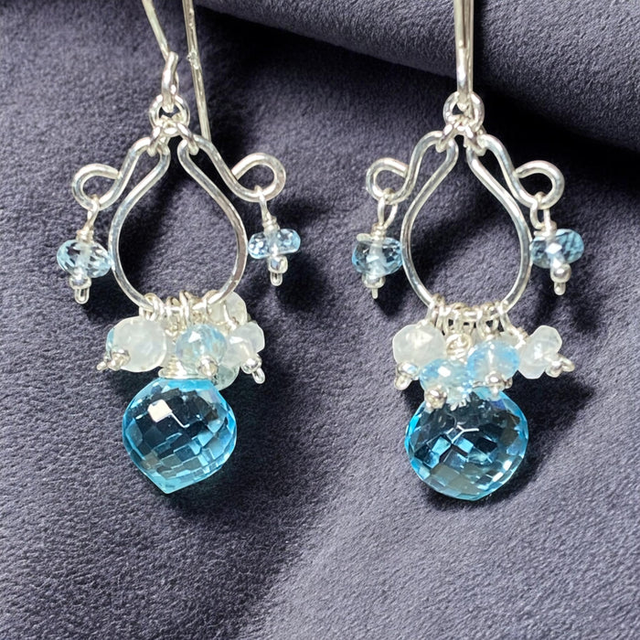 Blue Topaz and Moonstone Chandelier Earrings Sterling Silver - Doolittle
