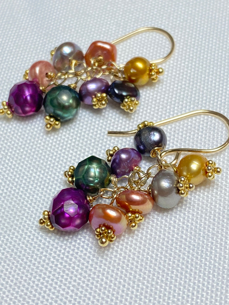 Multi-color and Laser Faceted Pearl Dangle Earrings Gold - Doolittle