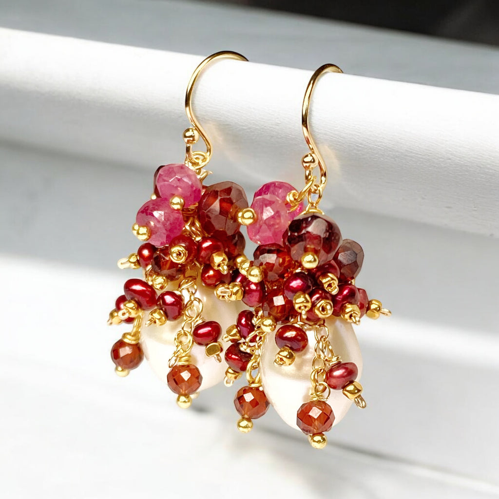 Red, White, Sapphire, Opal and Pearl Earrings 2