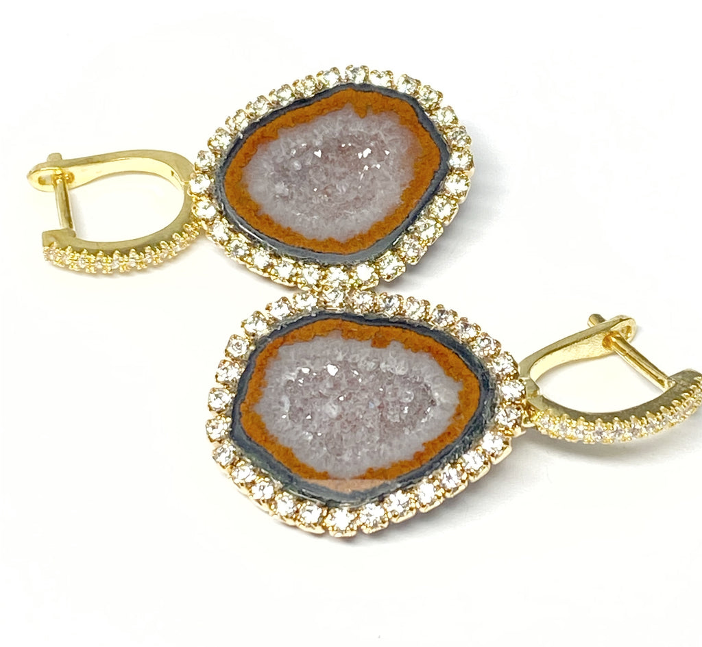 Grey Russet Tabasco Geode Druzy Earrings Diamond Style Dangle Earrings