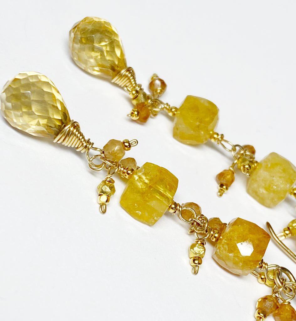 Long Citrine Dangle Earrings Gold Fill or Sterling Silver