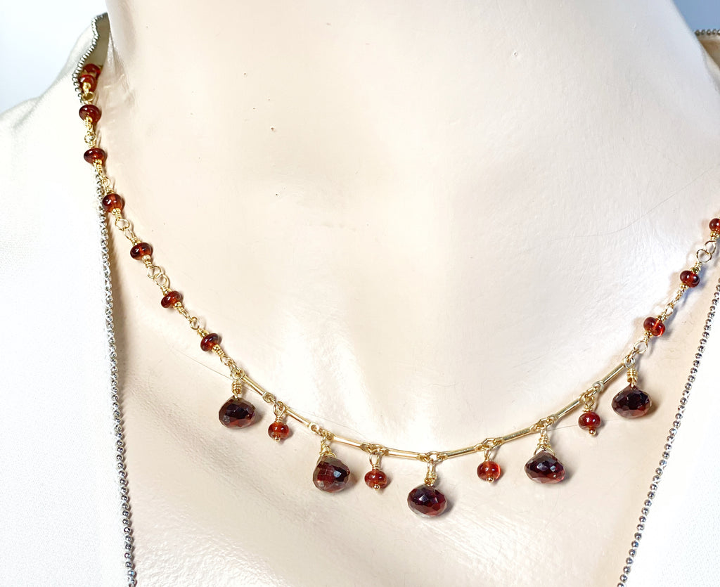 Red Garnet Gold Fill Dangle Necklace