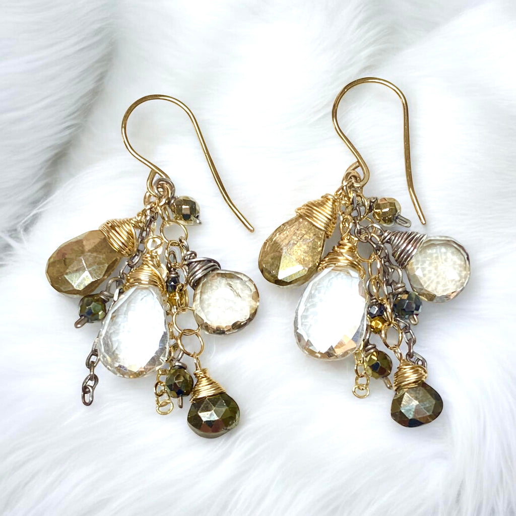 Crystal Quartz and Gold Mixed Metal Dangle Earrings - Doolittle