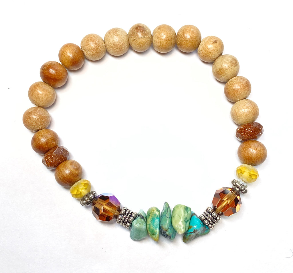 Colorful Beaded Stretch Bracelets Stack Set of 3 Sandalwood, Turquoise, Citrine