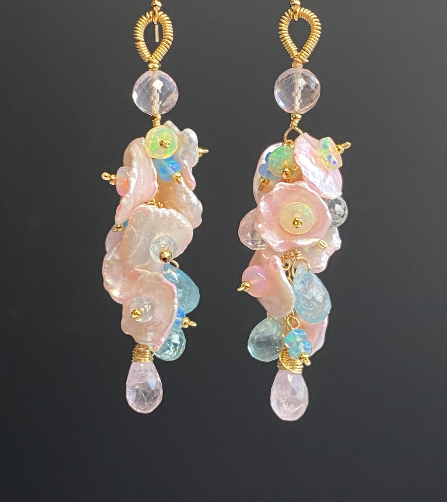 Aquamarine, Opal & Keishi Pearl Dangle Earrings 14kt Gold Fill - Doolittle