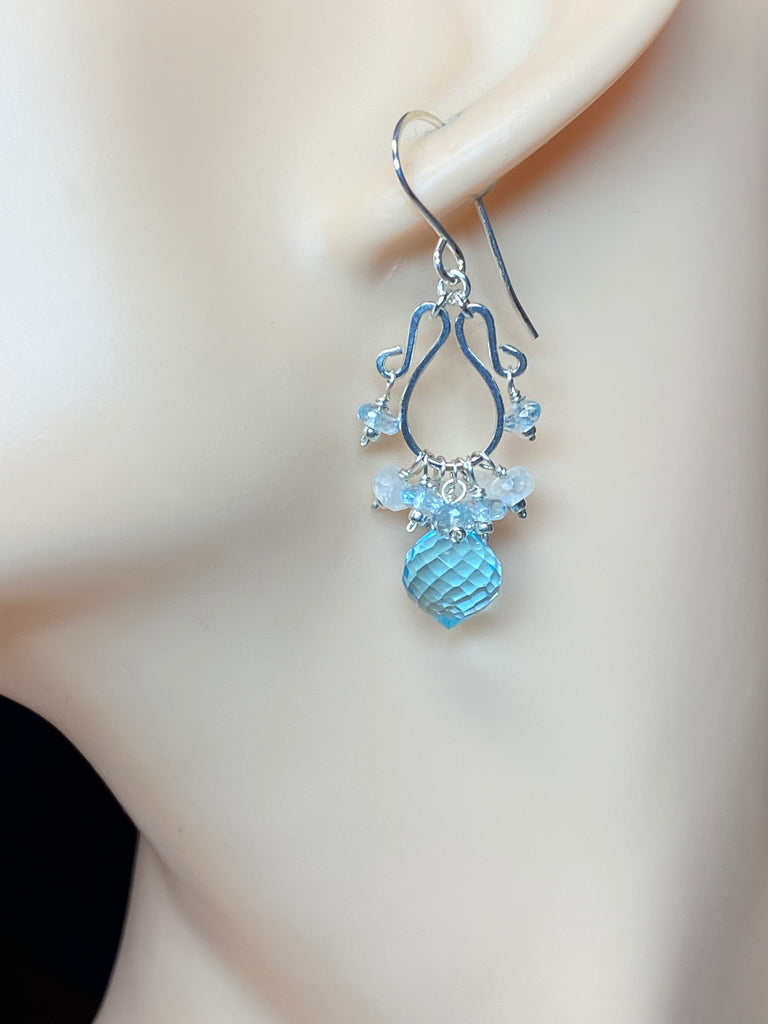 Blue Topaz and Moonstone Chandelier Earrings Sterling Silver - Doolittle