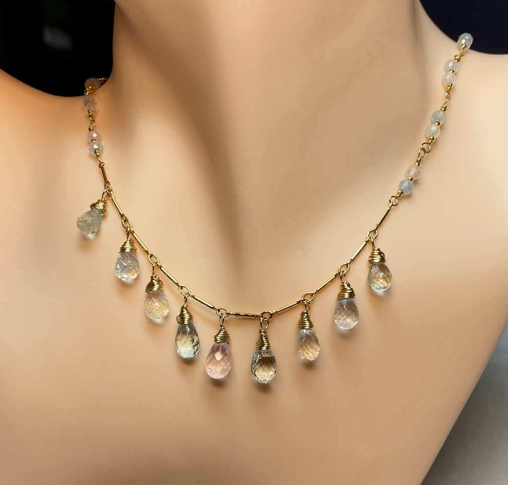 Aquamarine Morganite Dainty Dangle Necklace Gold Fill - Doolittle