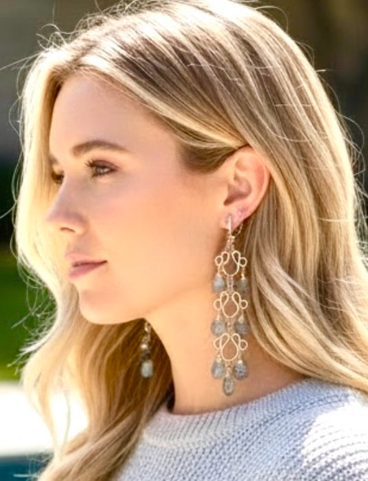 Long Labradorite Chandelier Earrings Rose Gold - Doolittle