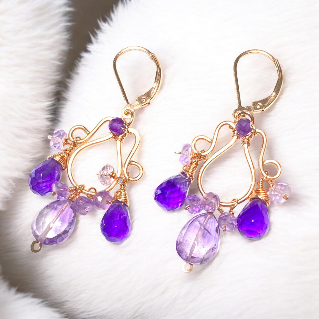 Lavender Pink Amethyst Gemstone Chandelier Earrings Rose Gold Fill - Doolittle