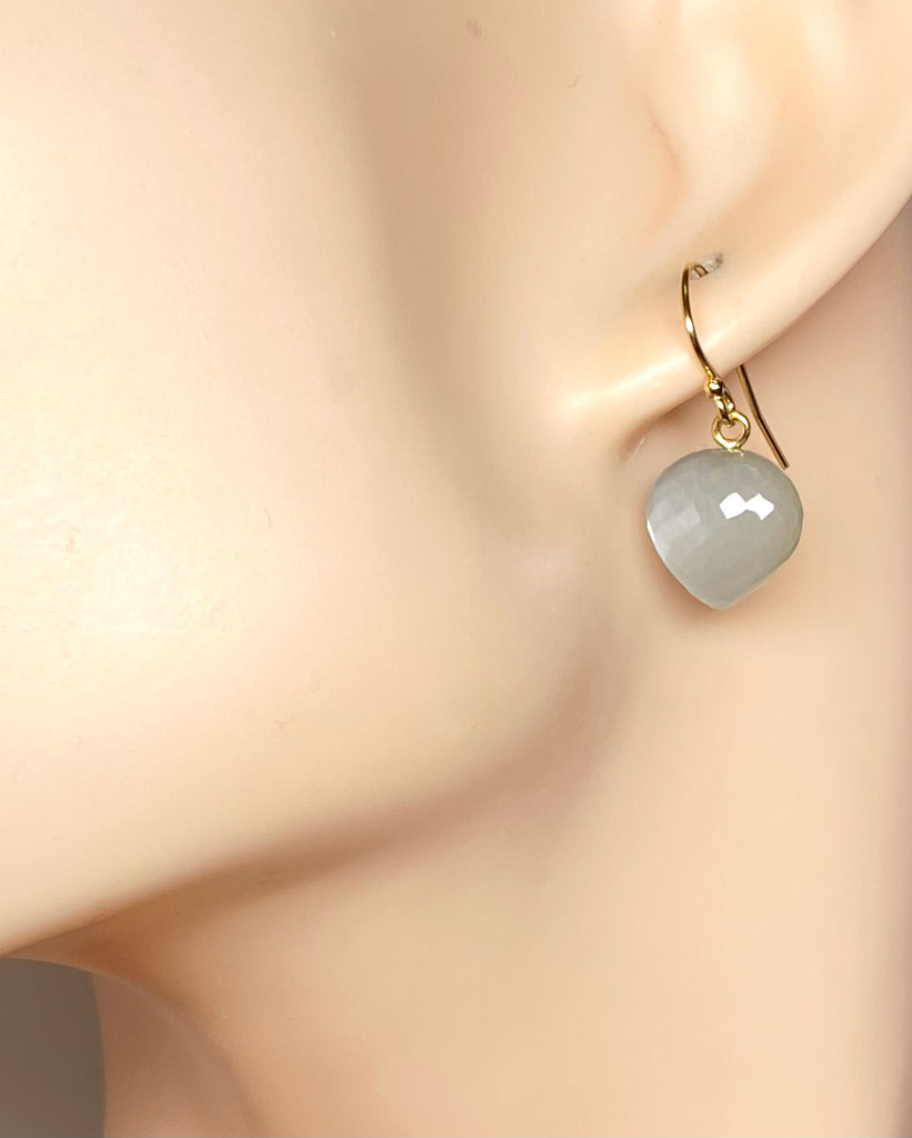 Grey Moonstone Gemstone Heart Dangle Earrings 14k Gold Fill