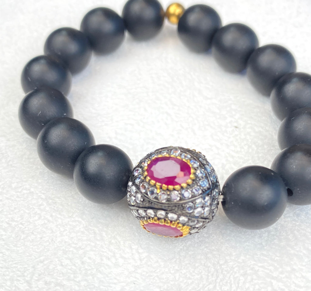 Ruby and Black Onyx Stretch Layering Bracelet - Doolittle