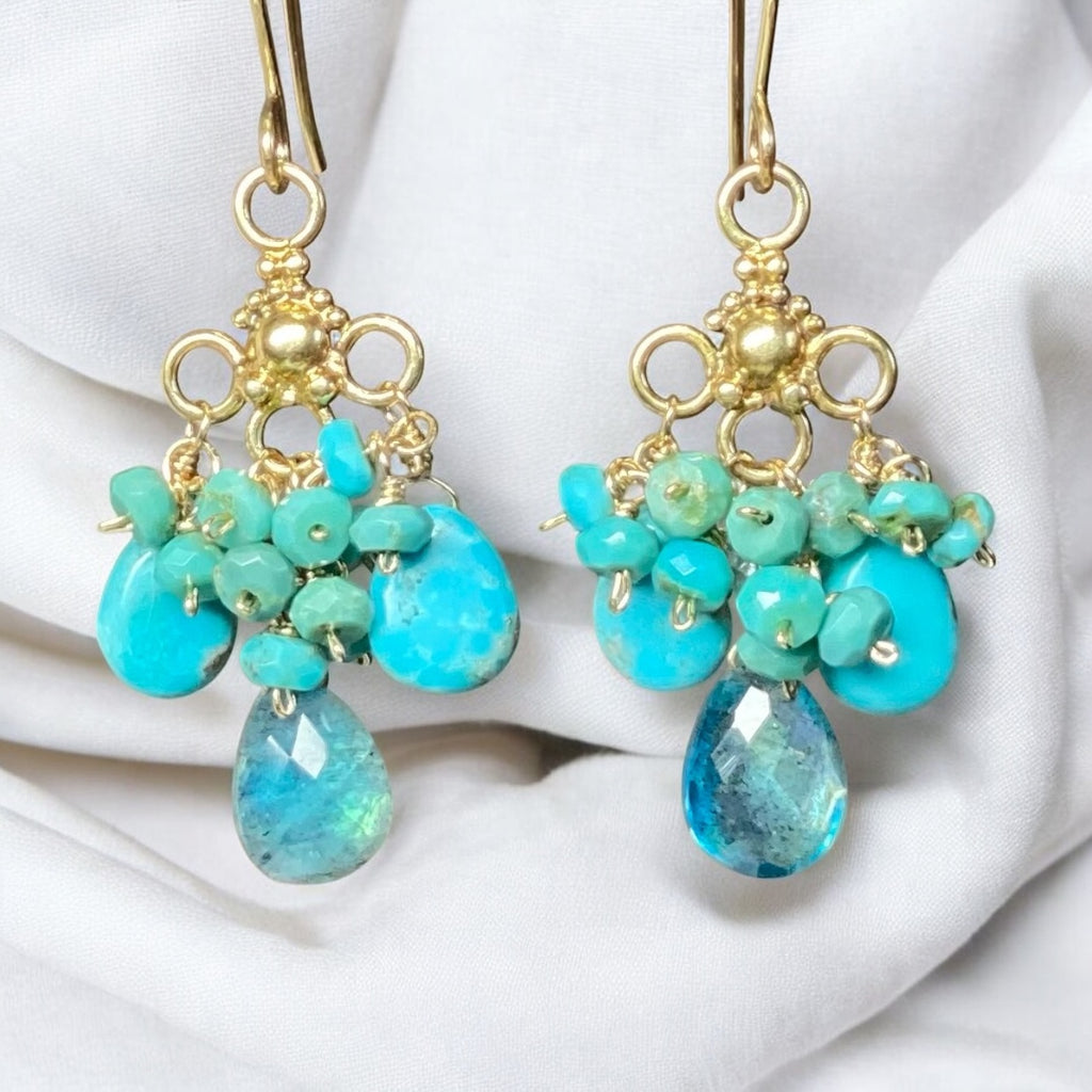 Kingman Turquoise Chandelier Gold Earring