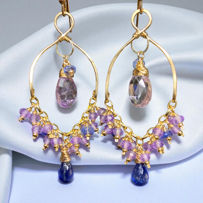 Lavender and Blue Gemstone Chandelier Dangle Earrings 14kt Gold Fill