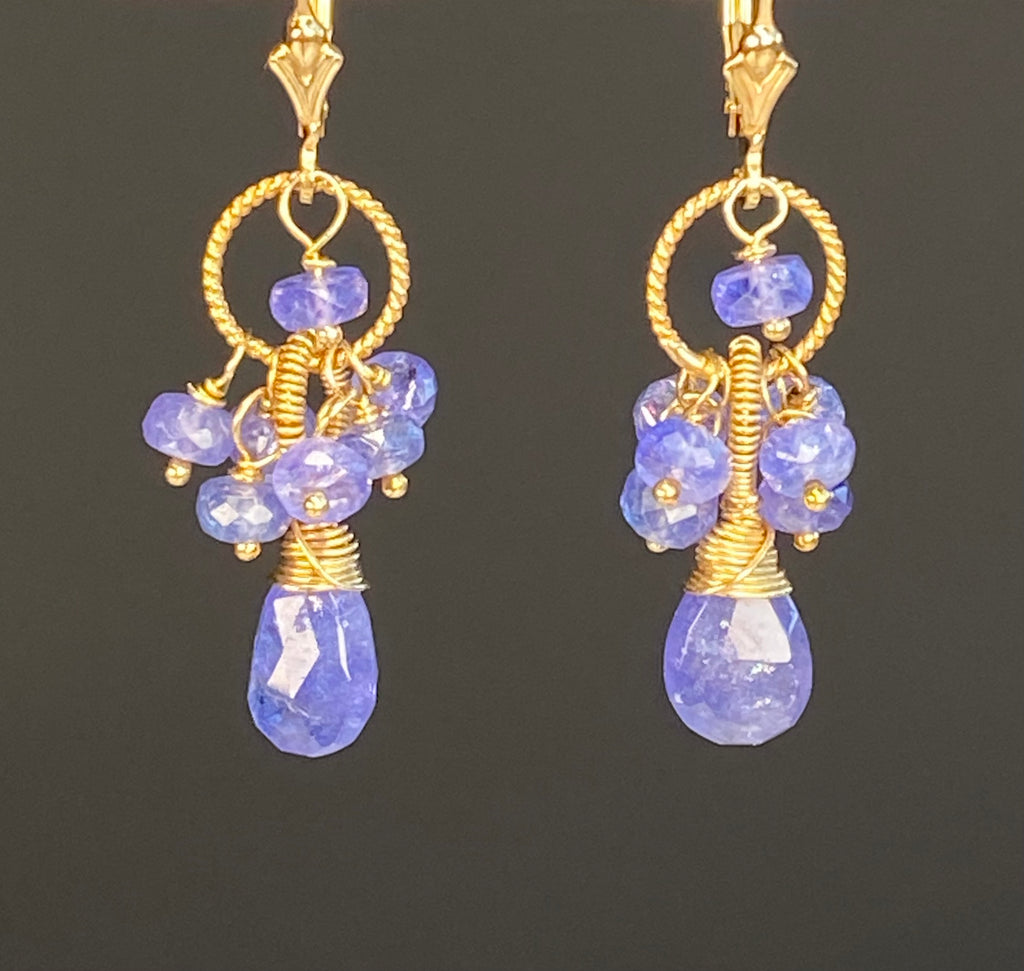 Tanzanite Cluster Dangle Earrings in Gold Fill