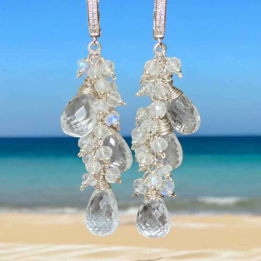 Crystal Quartz Sterling Silver Dangle Bridal Wedding Earrings