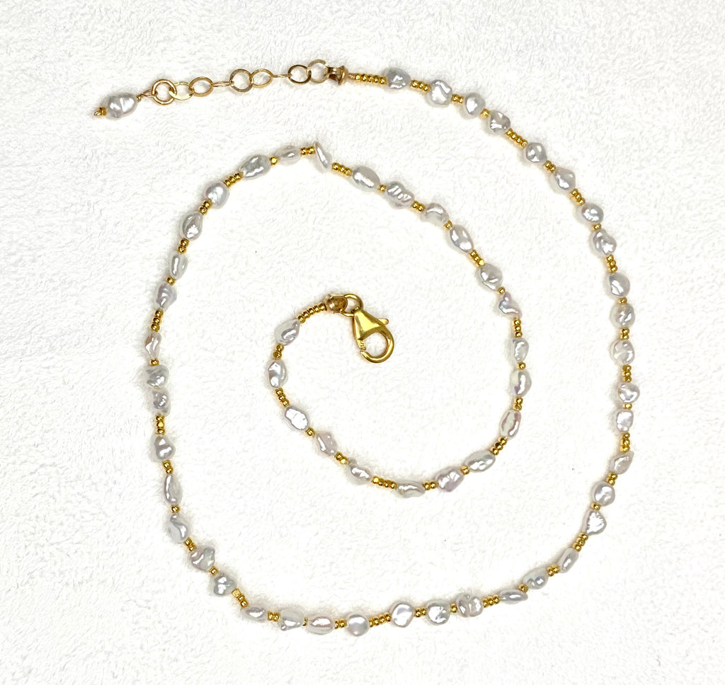 Dainty Keishi Pearl Choker Necklace — 14kt Gold Fill Layering Necklace