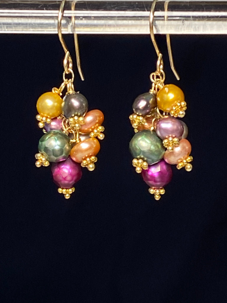 Multi-color and Laser Faceted Pearl Dangle Earrings Gold - Doolittle