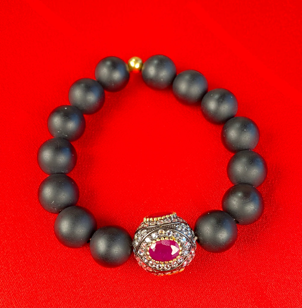 Ruby and Black Onyx Stretch Layering Bracelet - Doolittle