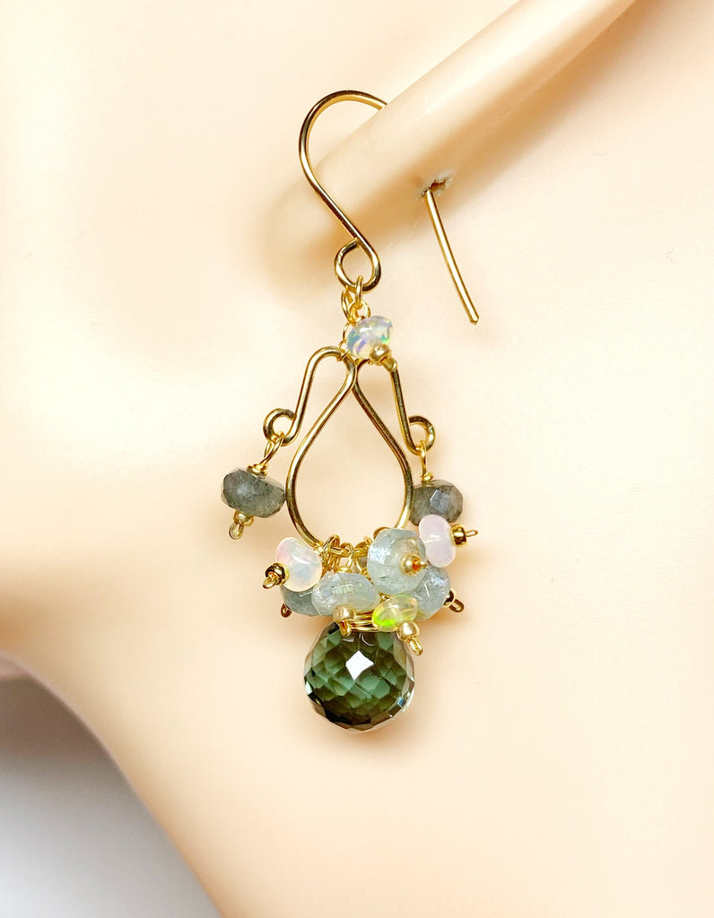 Opal and Aquamarine Chandelier Earrings, Gold Fill - Doolittle