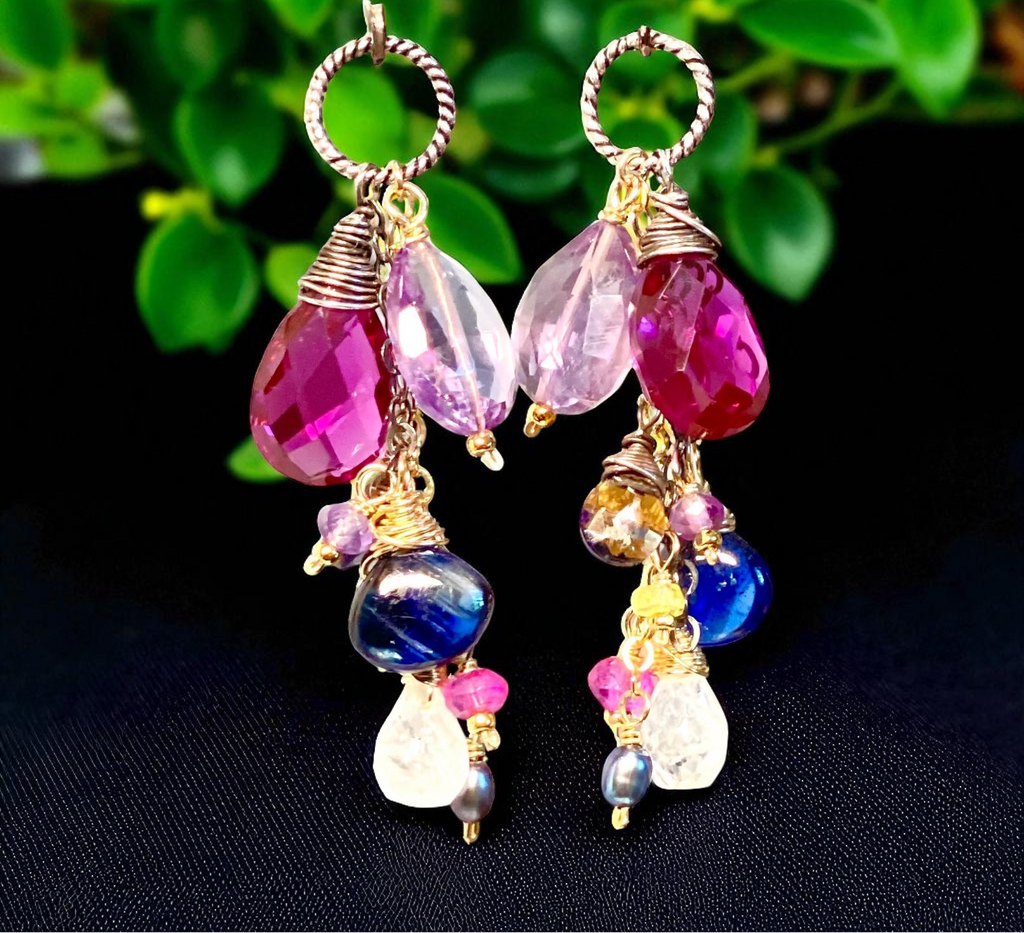 Blue Violet Gemstone Dangle Earrings, Mixed Metals 2