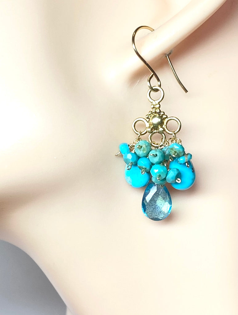 Kingman Turquoise Chandelier Gold Earring