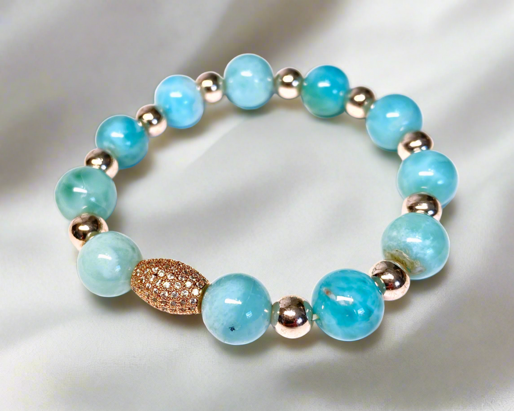 Rose Gold Gemstone Larimar Stretch Bracelet