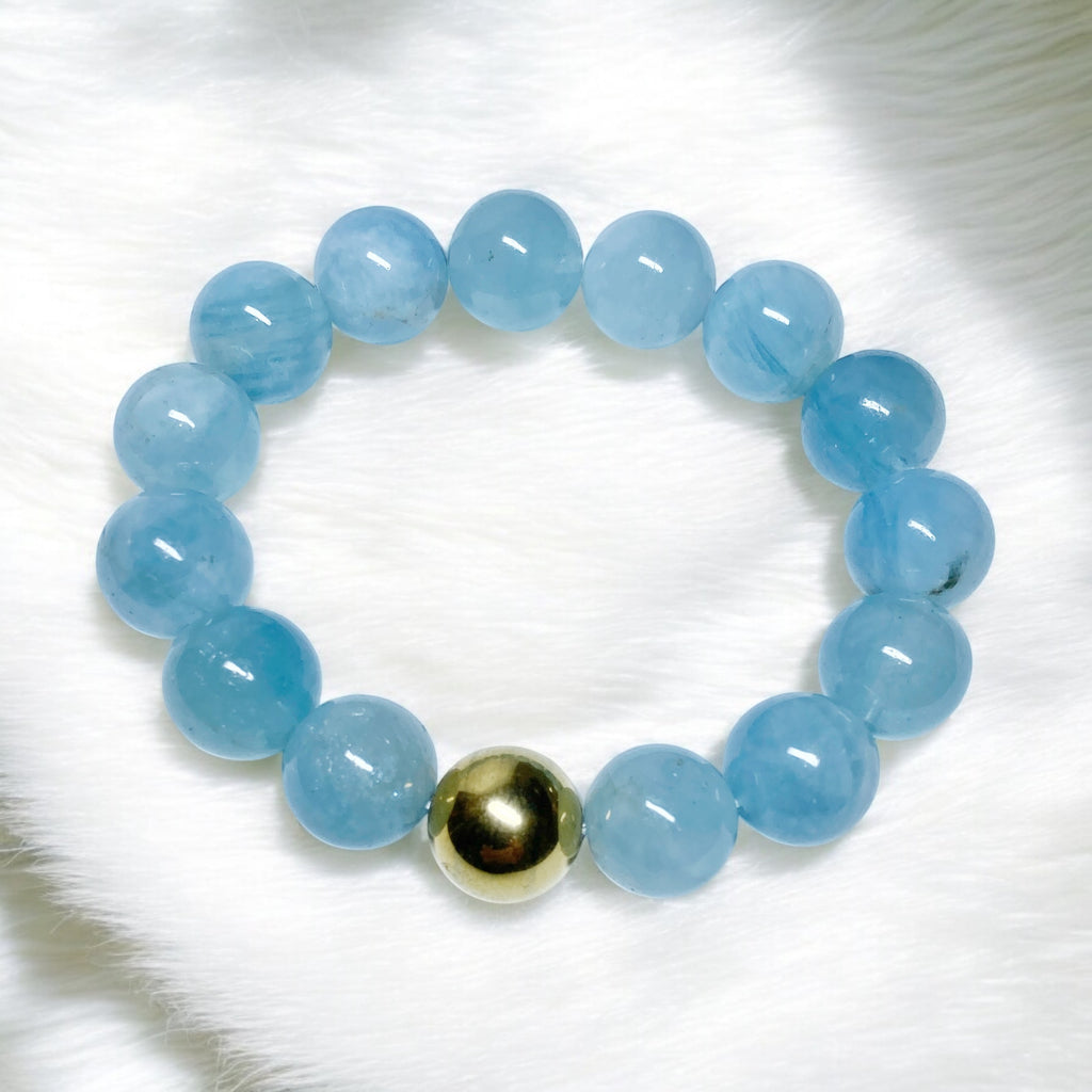 Blue Aquamarine Stretch Stacking Bracelet Gold