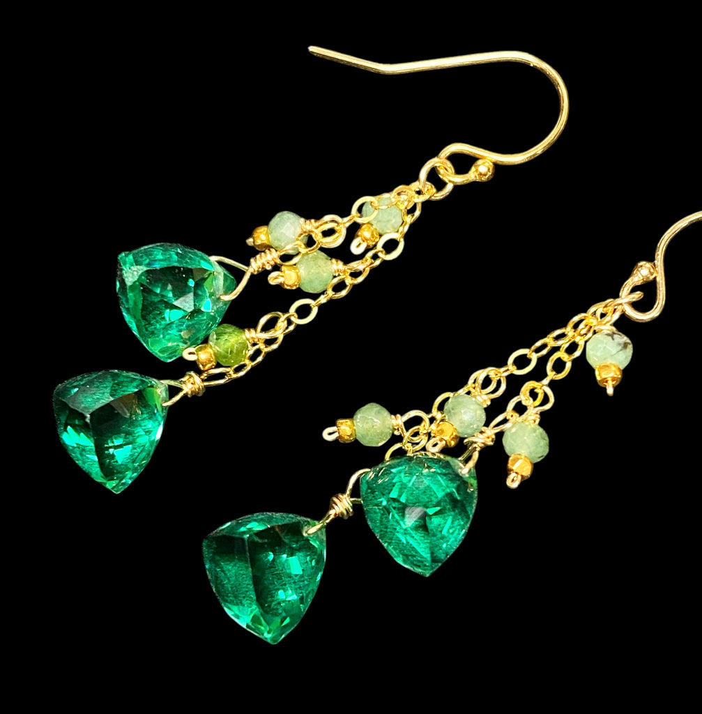 Natural Emerald Dangle Earrings Gold Fill