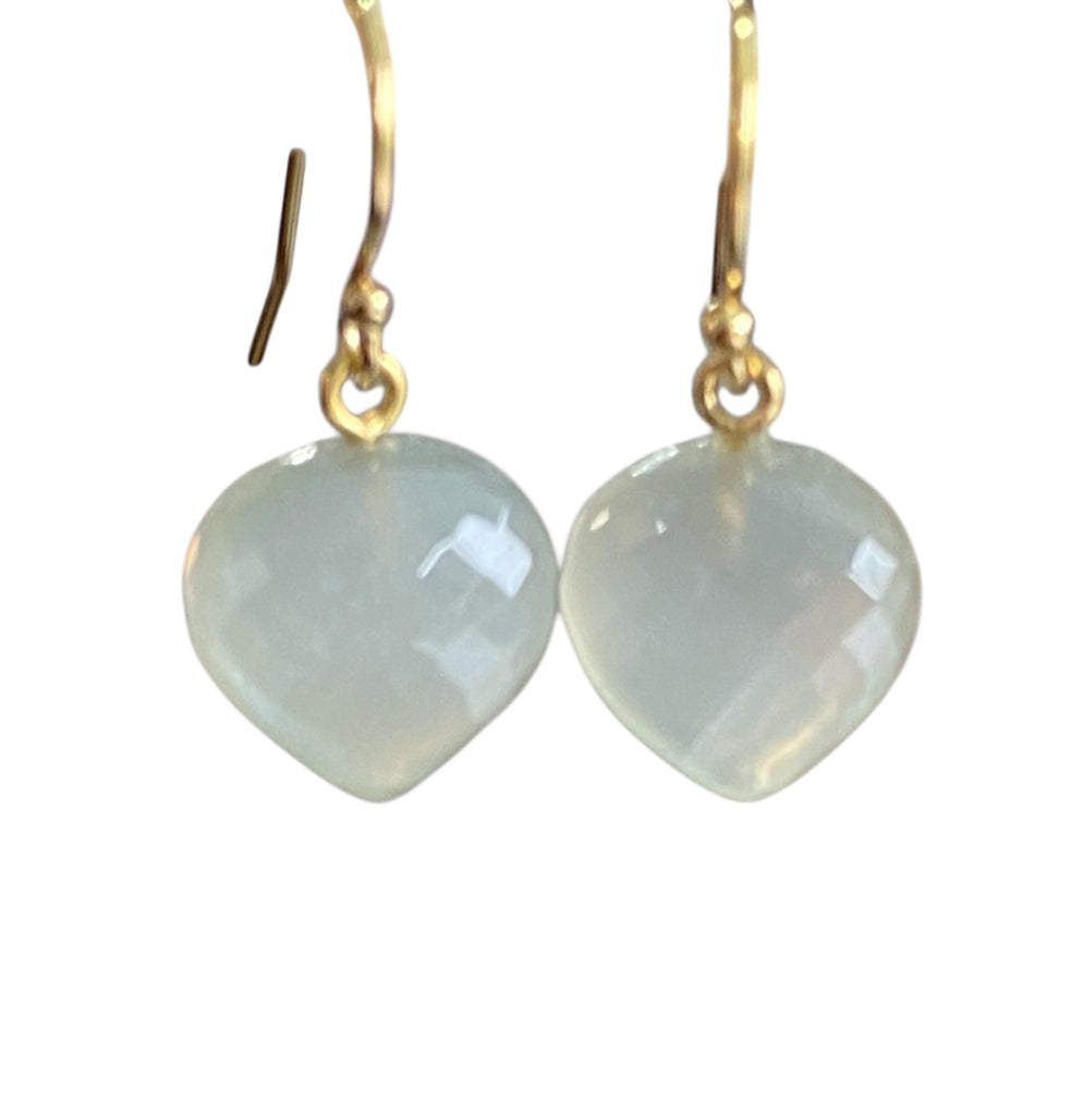 Grey Moonstone Gemstone Heart Dangle Earrings 14k Gold Fill