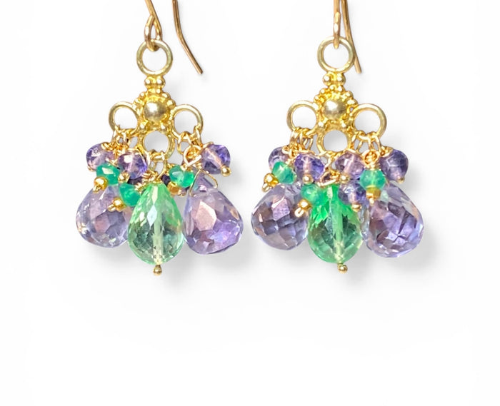 Green Blue Chandelier Earrings with Green Topaz