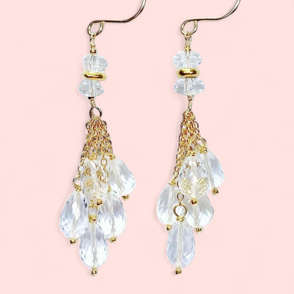 Crystal Quartz Tassel Earrings, Gold Fill