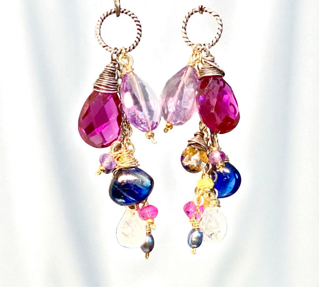 Blue Violet Gemstone Dangle Earrings, Mixed Metals 2