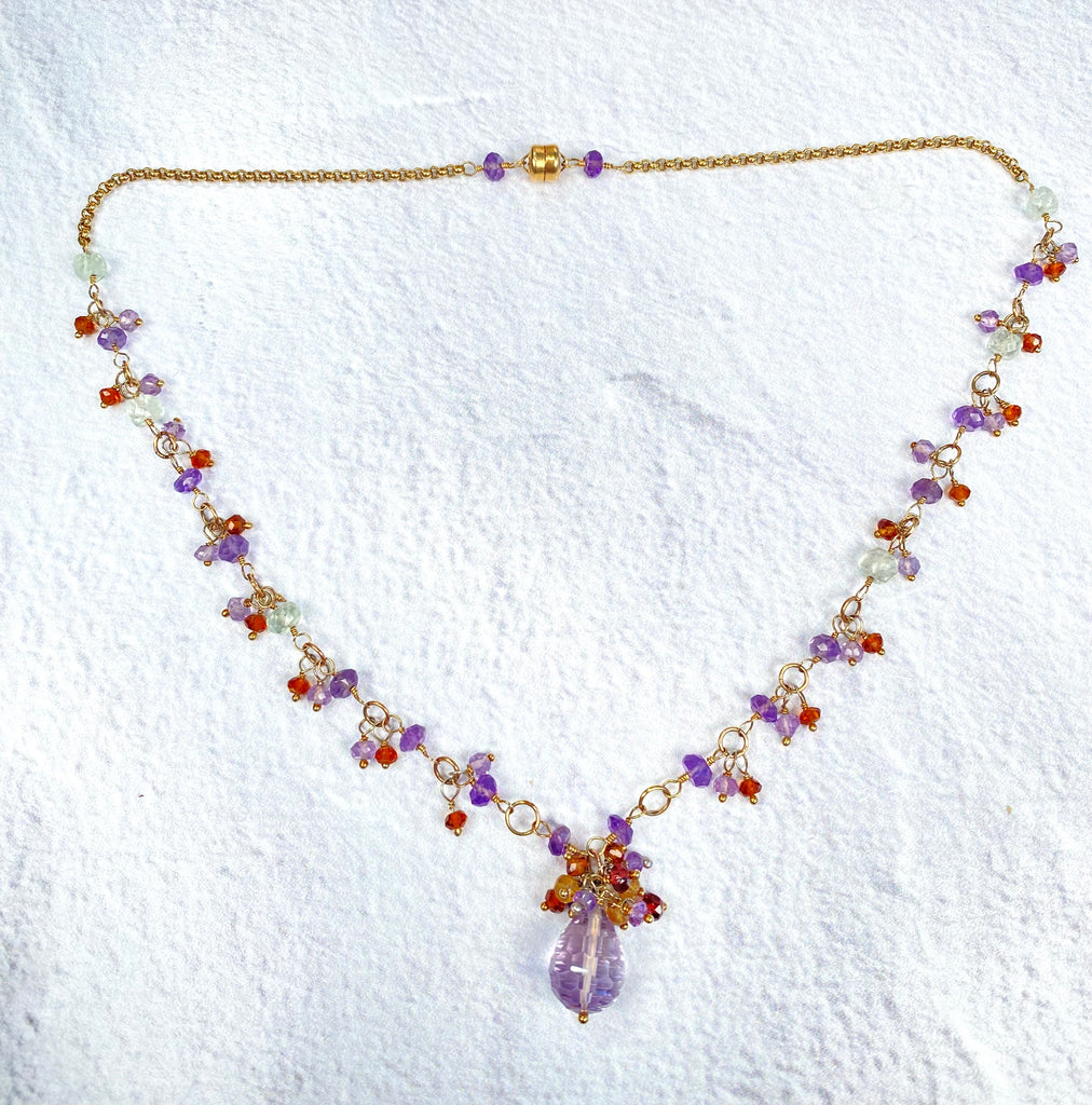 Pink Amethyst & Citrine Pendant Necklace in 14kt Gold Fill