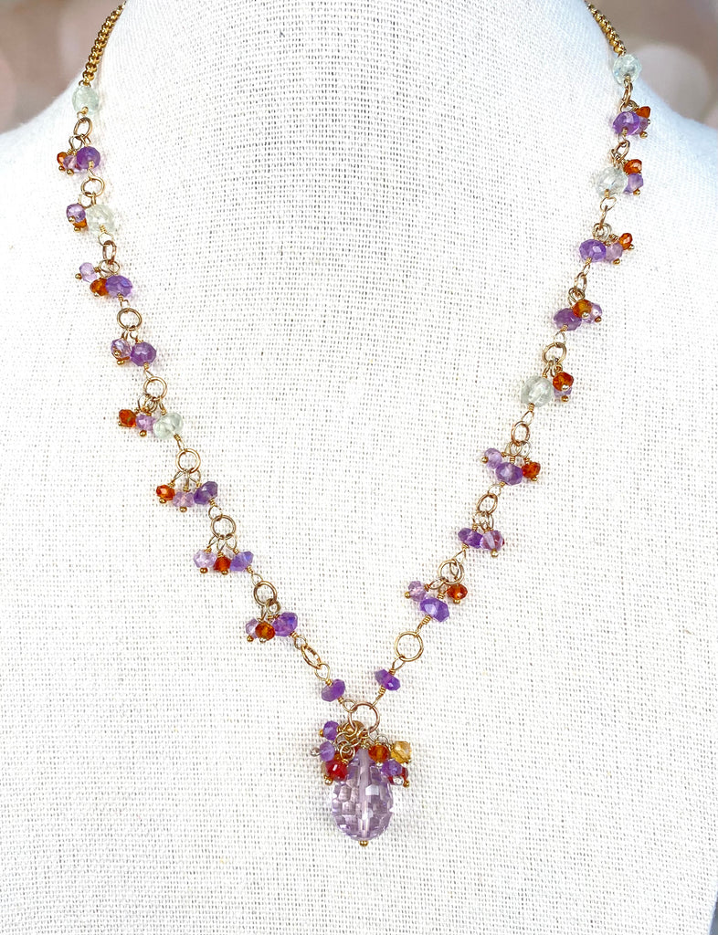 Pink Amethyst & Citrine Pendant Necklace in 14kt Gold Fill