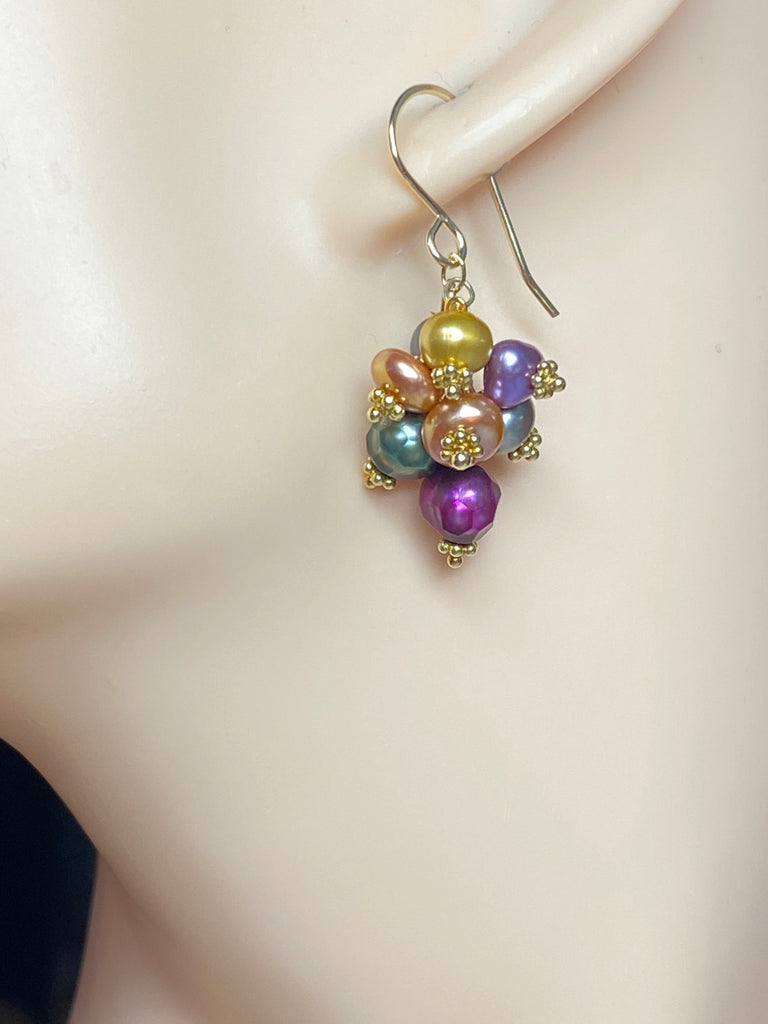 Multi-color and Laser Faceted Pearl Dangle Earrings Gold - Doolittle