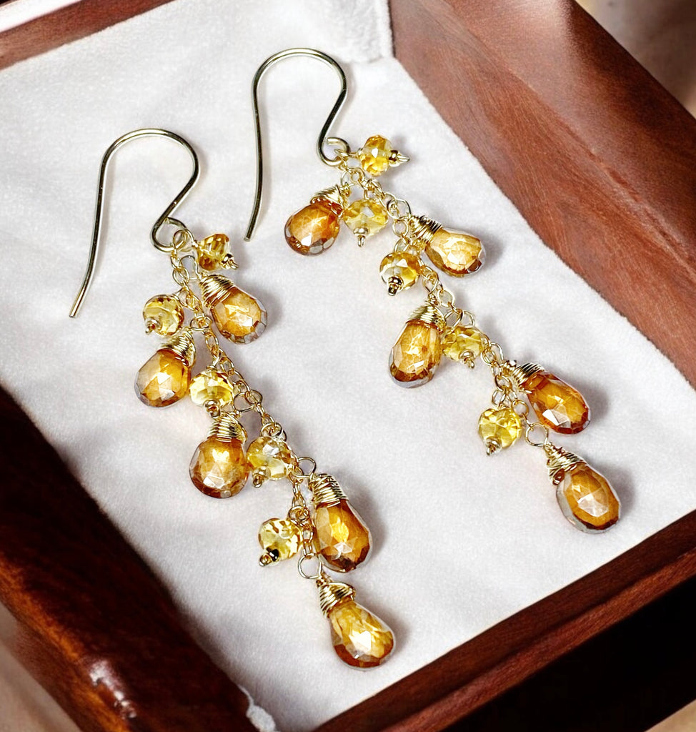 Golden Topaz and Citrine Dangle Earrings Gold Fill