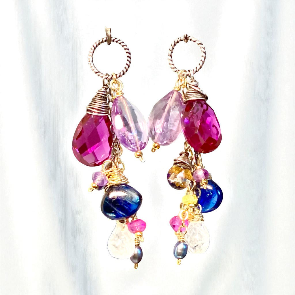 Blue Violet Gemstone Dangle Earrings, Mixed Metals 2