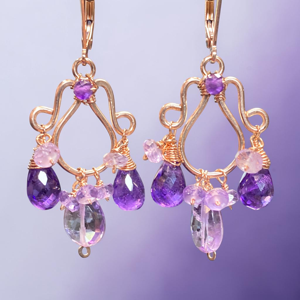 Lavender Pink Amethyst Gemstone Chandelier Earrings Rose Gold Fill - Doolittle