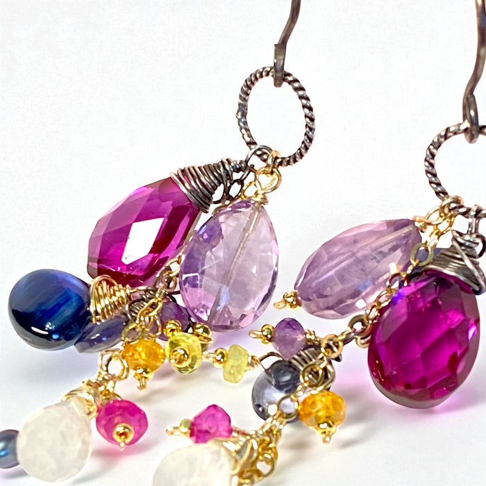 Blue Violet Gemstone Dangle Earrings, Mixed Metals 2