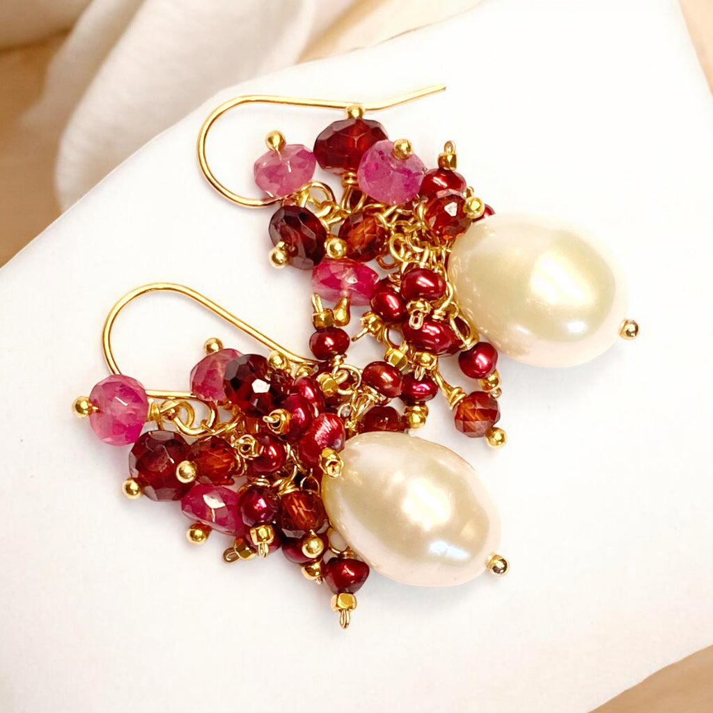 Red, White, Sapphire, Opal and Pearl Earrings 2