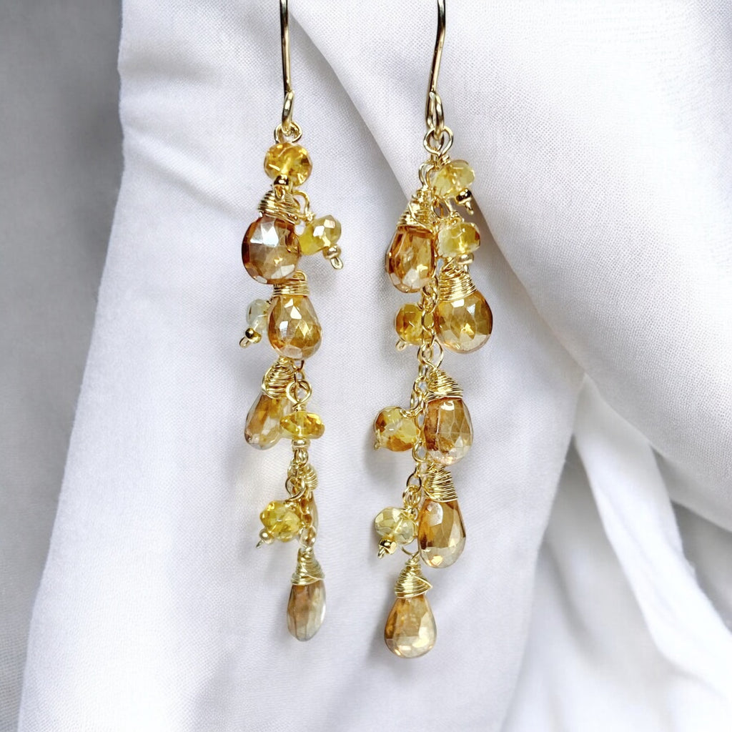 Golden Topaz and Citrine Dangle Earrings Gold Fill