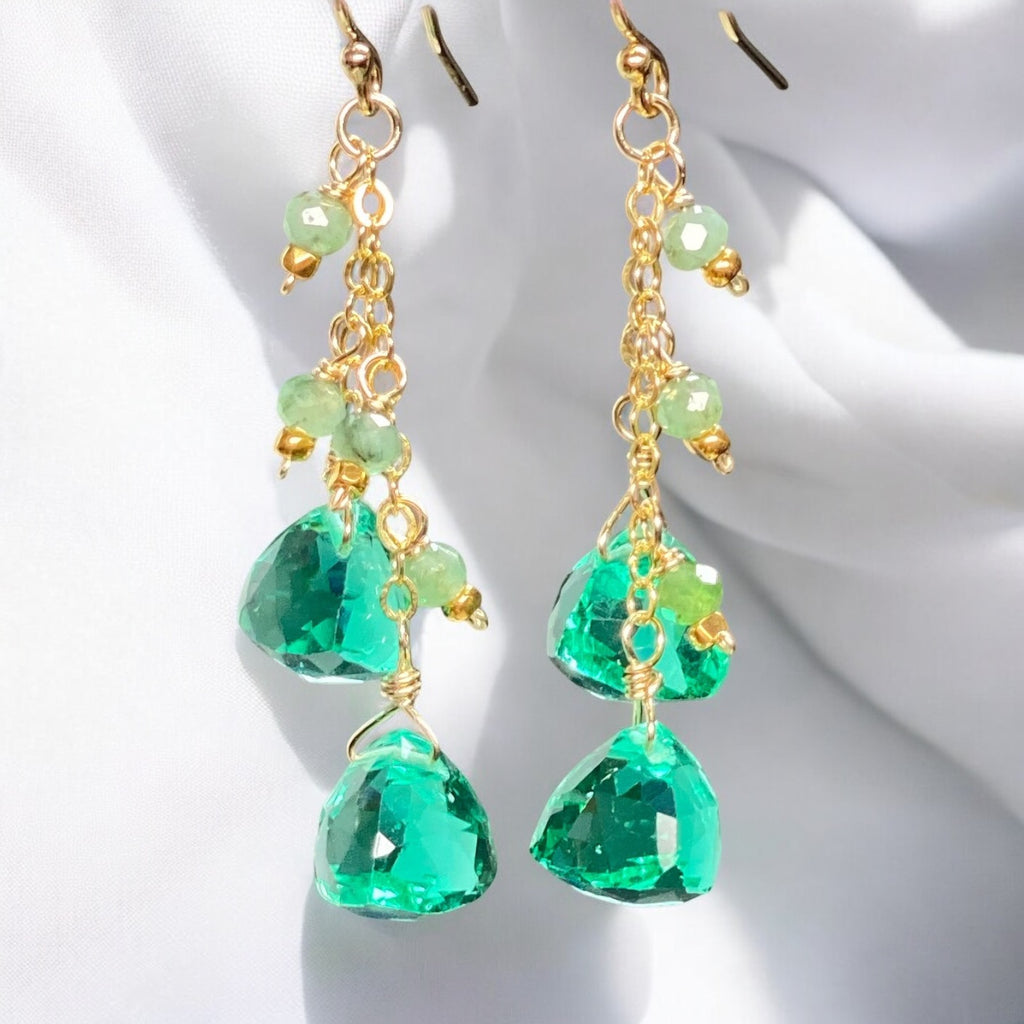 Natural Emerald Dangle Earrings Gold Fill