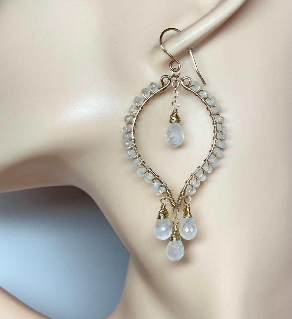 Rainbow Moonstone Statement Chandelier Earrings in 14 kt Gold Fill