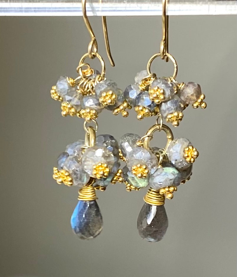 Mystic Labradorite Cluster Earrings Gold Vermeil